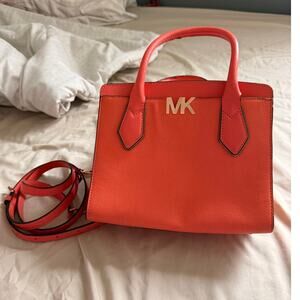 Michael Kors Mott Medium Messenger Satchel Bag in Coral Reef Multi Red